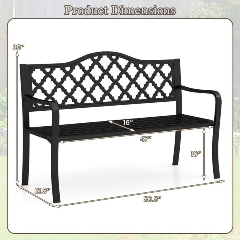 Hivvago 50.5 Inch Patio Bench with Curved Armrests for 2-3 People