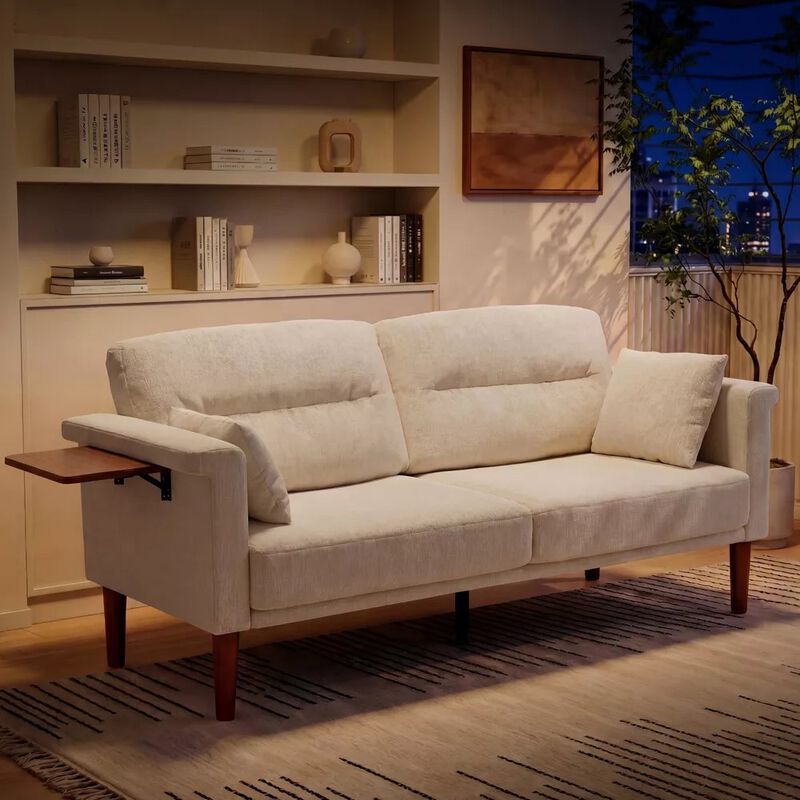 Vipbear 69" Chenille Loveseat Sofa with Foldable Side Tray Table, Thick Deep Cushion 2-Seater Couch image number 8