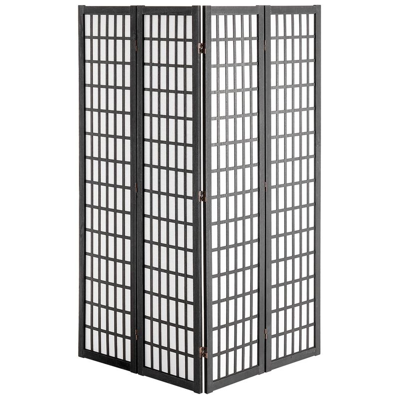 4-Panel Japanese Room Divider, Wood Folding Privacy Screen for Home or Office