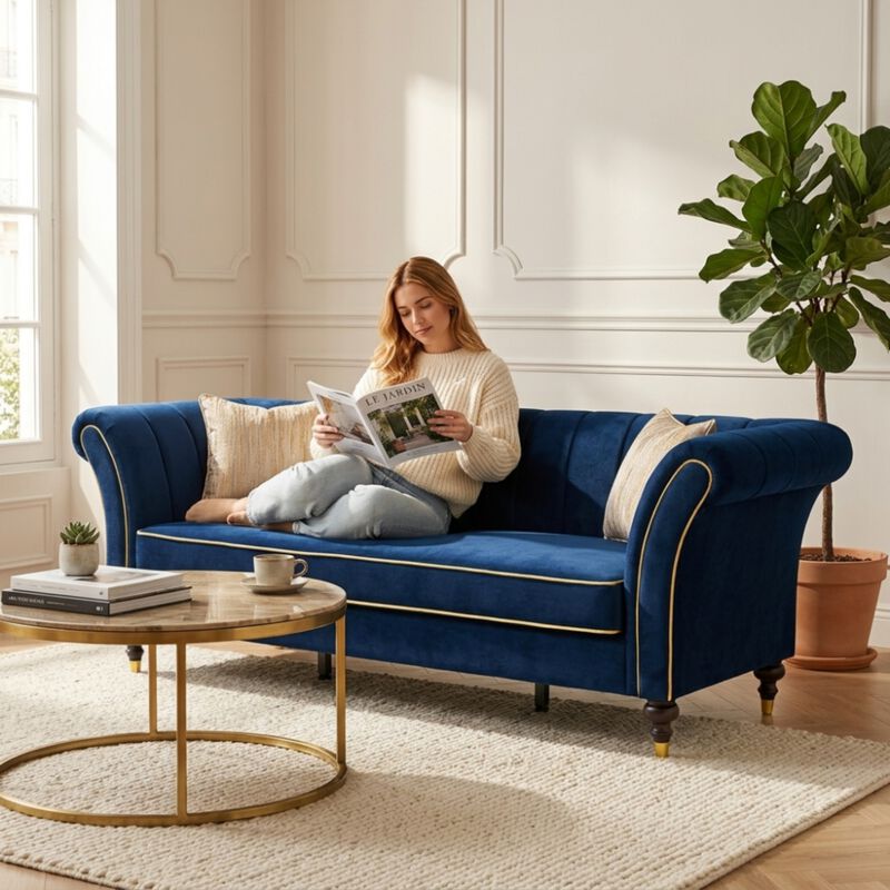 Nixbix Velvet 3‑Seater Chesterfield Sofa image number 3