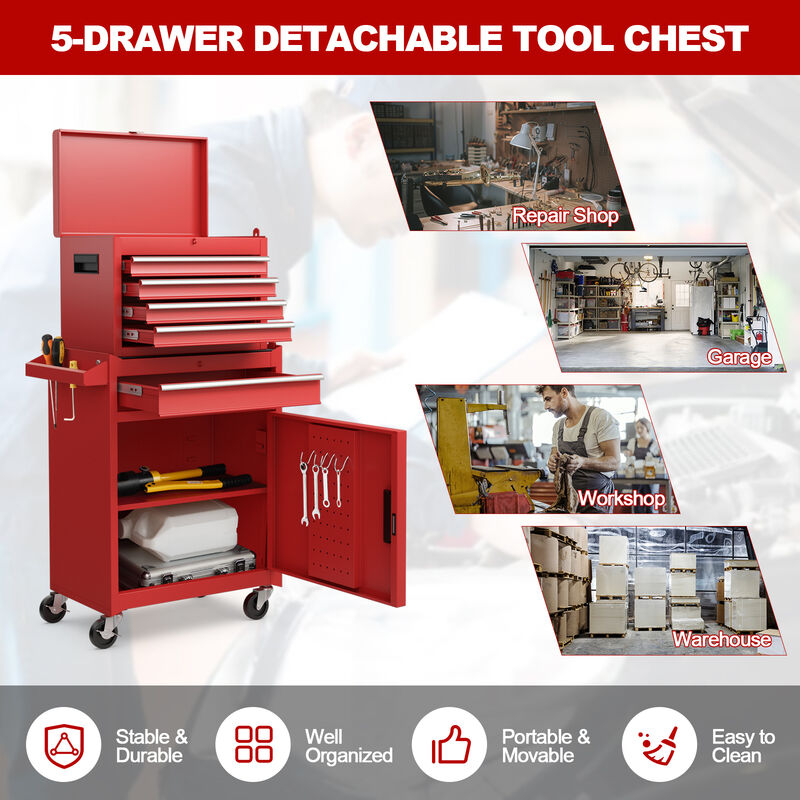 2-in-1 Tool Chest with Locking Drawers and Casters &ndash; Garage & Workshop Storage
