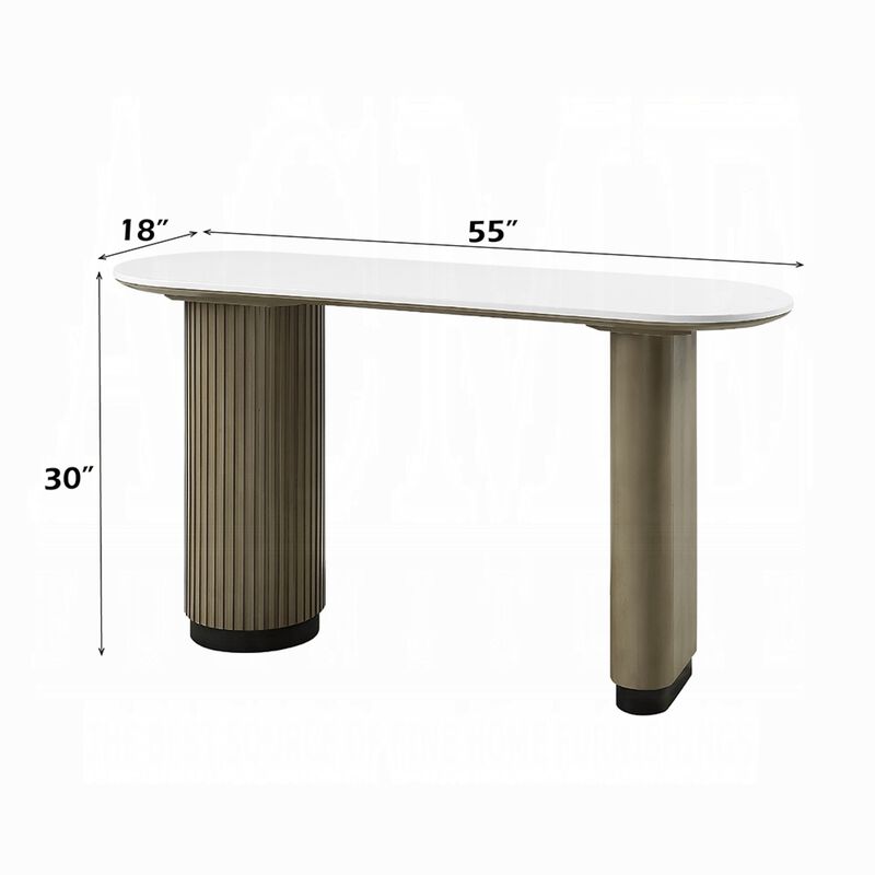 Jeh Sofa Console Table, 55 Inch White Oval Top, Pedestal Base, Oak Brown image number 7