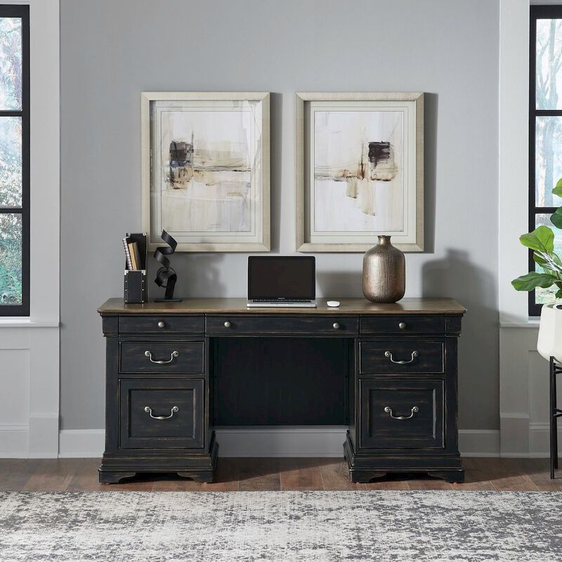 Liberty Furniture Credenza Desk for Home Office - Aged Charcoal, Rub Thru & Caramel image number 6