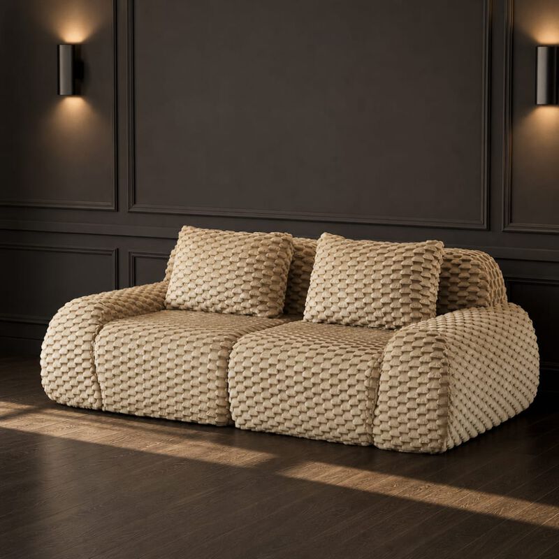 GOODSILO Modern Modular Sectional Sofa with Deep Seat, Flannelette Fabric, Curved Armrest, Anti-Slip Boneless Couch image number 2