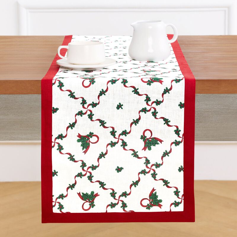 Linen Table Runner - Holly Ribbon image number 0