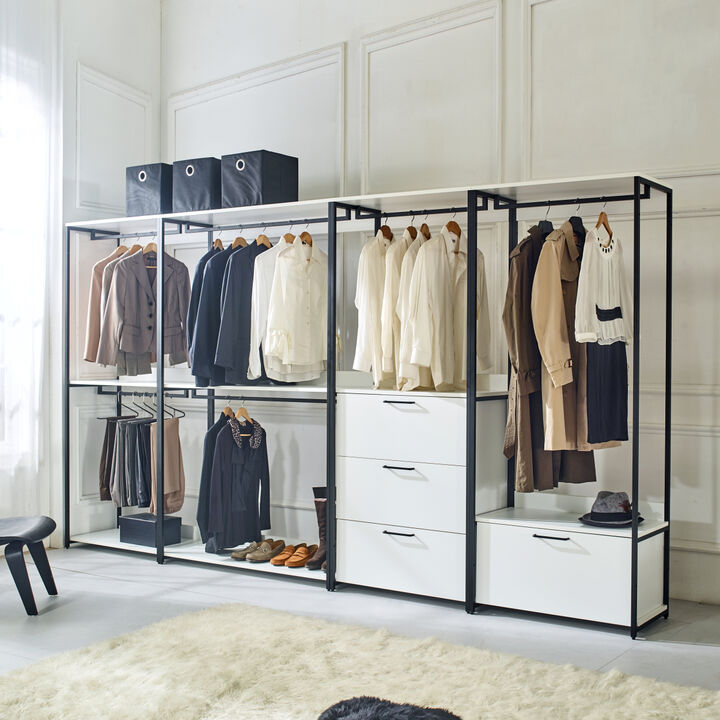 Fiona Wood and Metal Walk-in Closet with Three Drawers
