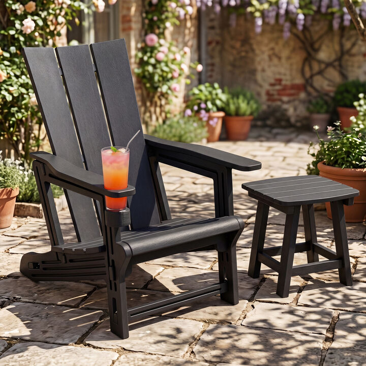 HDPE Outdoor Adirondack Chairs with Built-In Cup Holder for Patio and Backyard