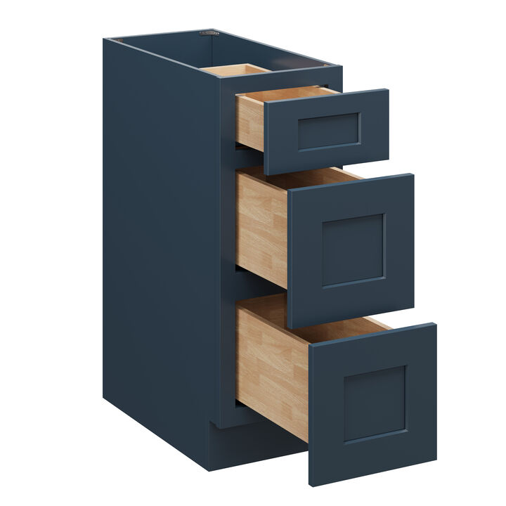 Compact 3-Drawer Base Cabinet, Soft-Close Undermount Slides for Kitchen or Bathroom Storage