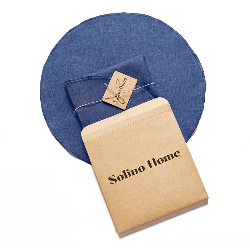 Solino Home Vesta 100% Linen Round Placemats &ndash; Set of 4, 15 in Diameter, Machine Washable, Holiday and Everyday Dining