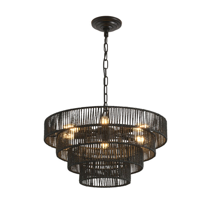 ELEMENT ACE Unique 4-Tier Hemp Rope Pendant Light Chandelier with Multi-Level Design for Ambient Dining Room or Kitchen Illumination