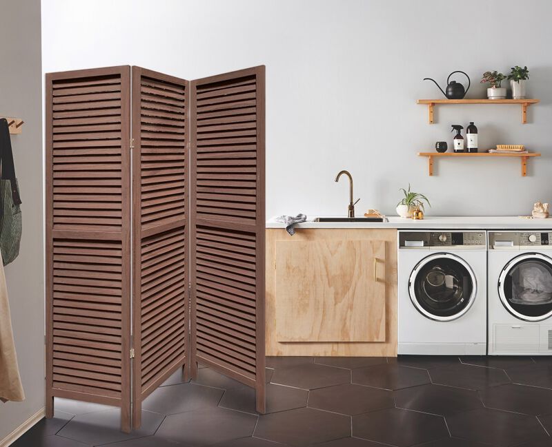 Decorative Washed Wood Shutter 3-Panel Divider &ndash; Folding Room Partition