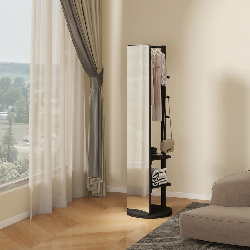 ELEMENT ACE 360&deg; Rotating Multifunctional Full Length Mirror with Hook Storage Rack Coat Rack Solid Wood Floor Mirror for Bedroom Living Room Cloakroom Space Saving image number 5