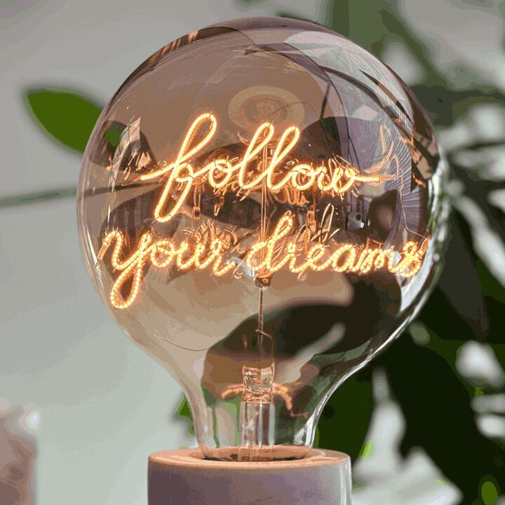 Bulb FOLLOW YOUR DREAMS Amber with Base Table Lamp PORTABLE Rose Gold