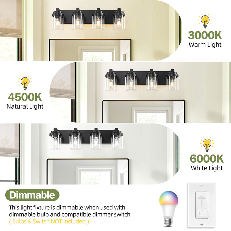 24.1 in. 4-Light Matte Black Wall Sconce with Clear Glass Shade image number 2