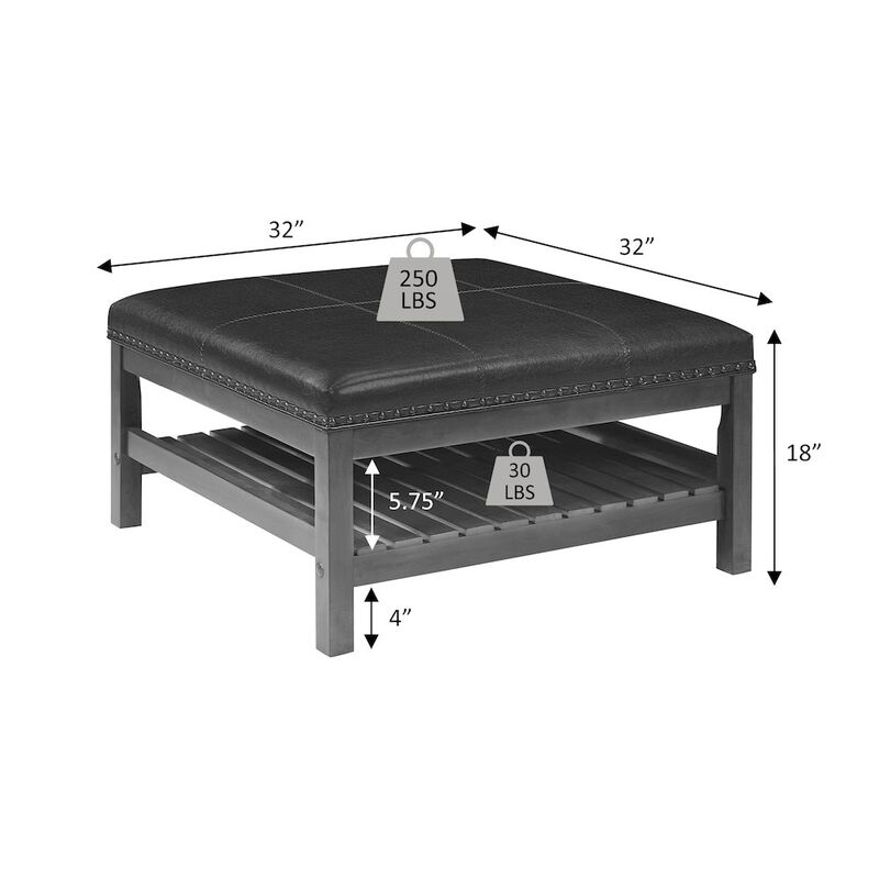 Convenience Concepts Designs4Comfort Silverton Coffee Table Cocktail Ottoman with Storage Shelf