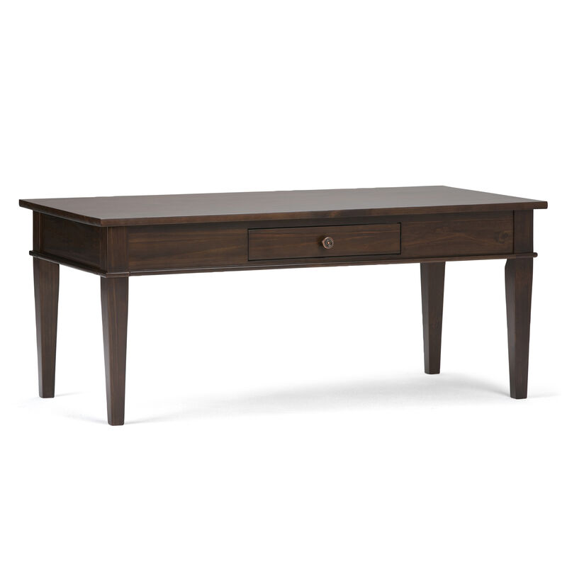 Carlton SOLID WOOD 44 inch Wide Rectangle Transitional Coffee Table in Dark Tobacco Brown