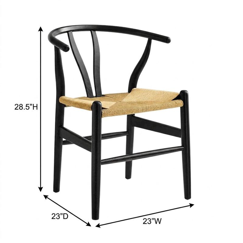 Wood Dining Chair with Slatted Backrest for Kitchen and Dining Room, Black Black image number 2