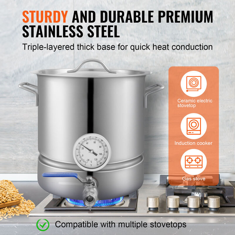 VEVOR Stainless Steel Home Brew Kettle Set 5 Gal Beer Stock Pot with Accessories
