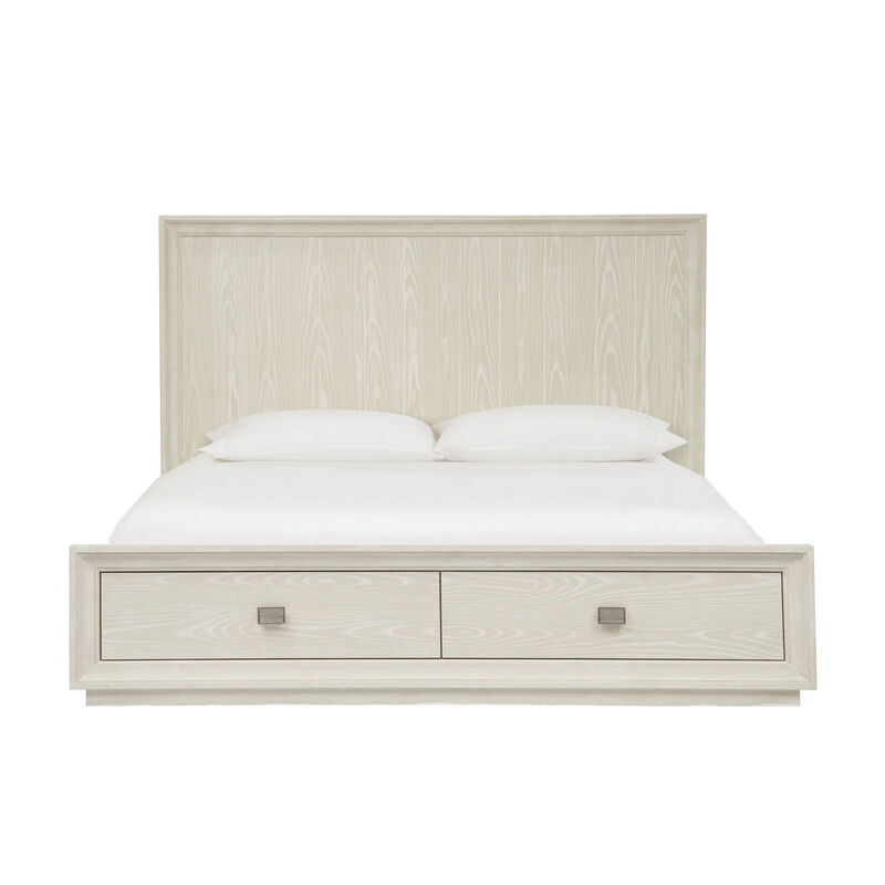 Maxi Queen Size Platform Bed, 2 Storage Drawers, High Headboard, Beige Wood - Benzara