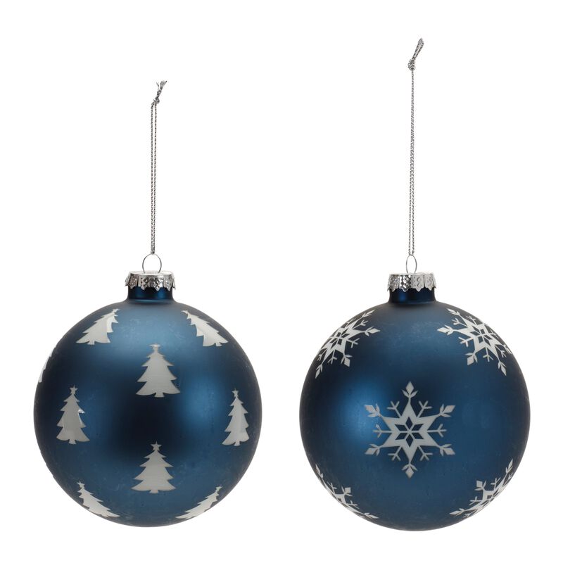 Set of 6 Frosted Navy Glass Ball Ornaments for Elegant Holiday Tree Styling