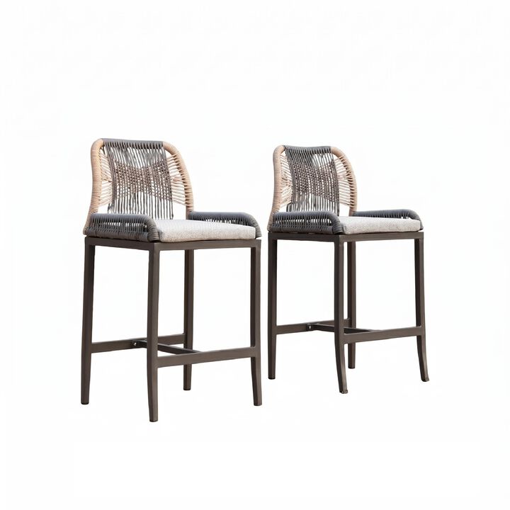 2 Pieces Wicker and Aluminum Modern Barstools with Cushion