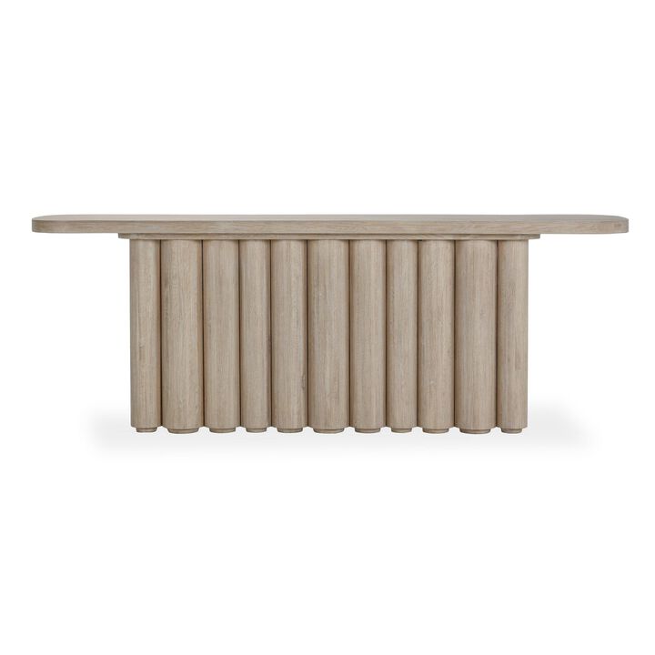 Eris Console Table with Hollow Tube Legs, White Wash Oak Wood 90" - Benzara