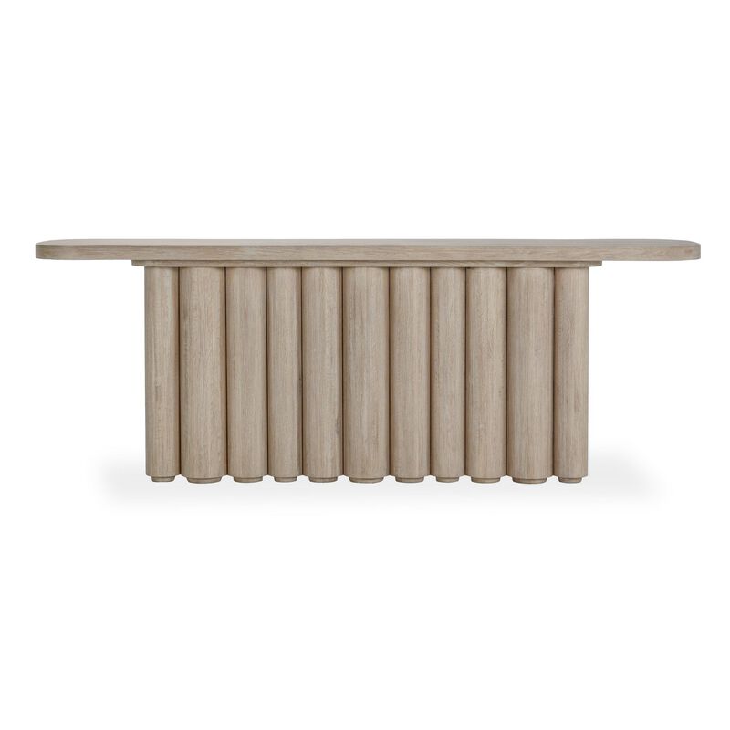 Eris Console Table with Hollow Tube Legs, White Wash Oak Wood 90" - Benzara