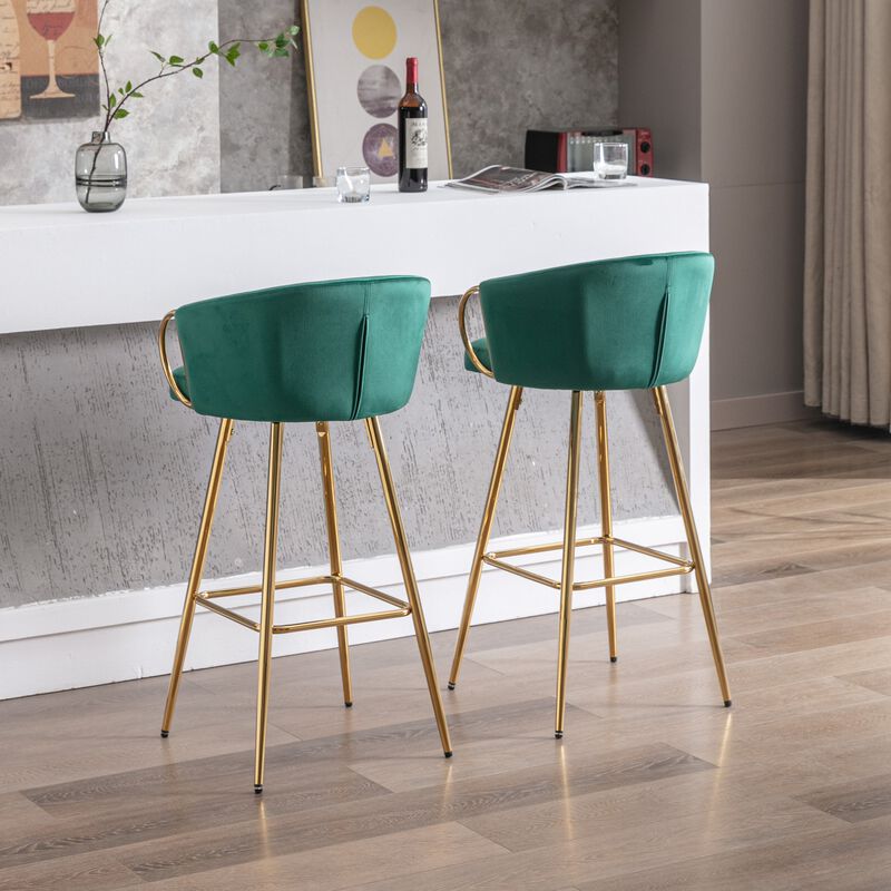 26 Inch Set of 2 Velvet Bar Stools with Chrome Footrest and Golden Base Counter Height Stools image number 4