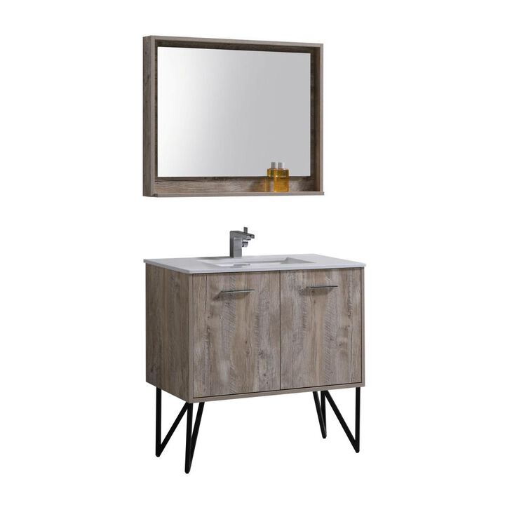 Kubebath Bosco 36 Modern Bathroom Vanity w/ Quartz Countertop and Matching Mirror