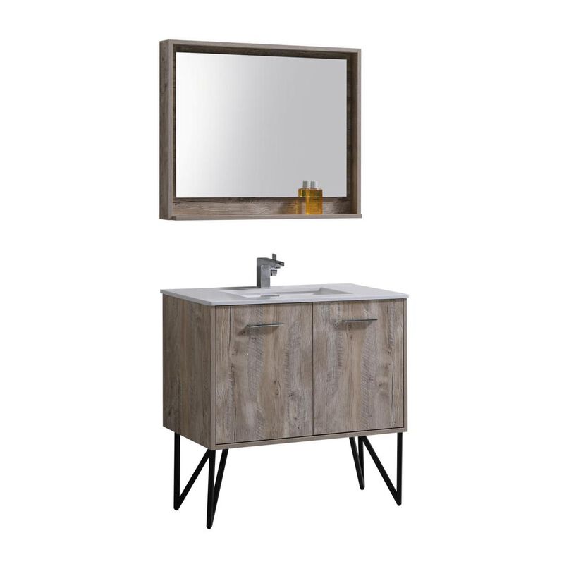 Kubebath Bosco 36 Modern Bathroom Vanity w/ Quartz Countertop and Matching Mirror