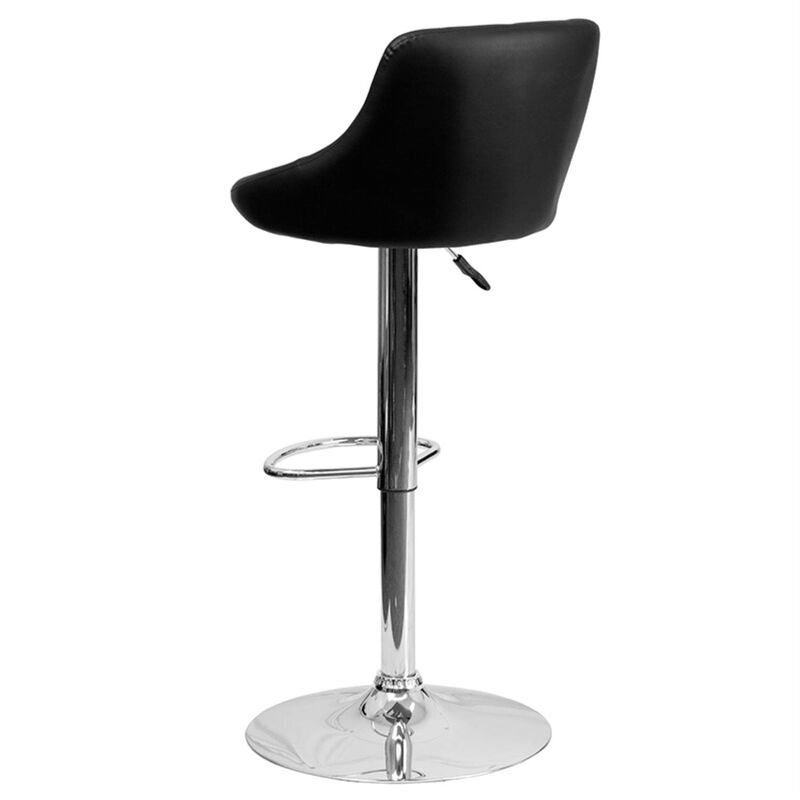 Flash Furniture Contemporary Black Vinyl Bucket Seat Adjustable Height Barstool with Diamond Pattern Back and Chrome Base image number 3