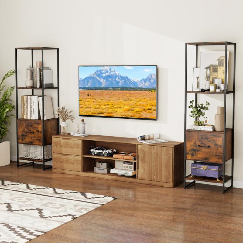 Hivvago 5-Tier Narrow Bookcase with 4 Open Shelves and Storage Drawer