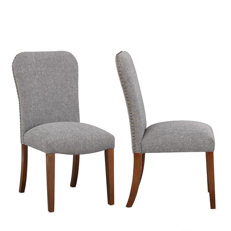 Comfort Pointe Salina Ashen Grey Dining Chair in Performance Fabric with Nail Heads - set of 2