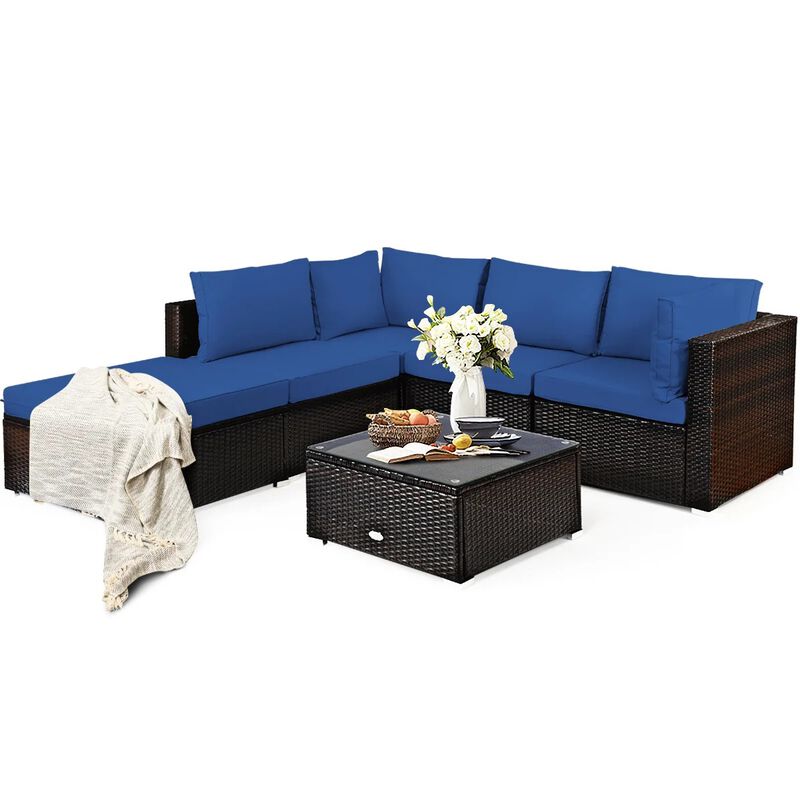 Mondawe 6 Pieces Outdoor Patio Rattan Sectional Sofa Set with Coffee Table