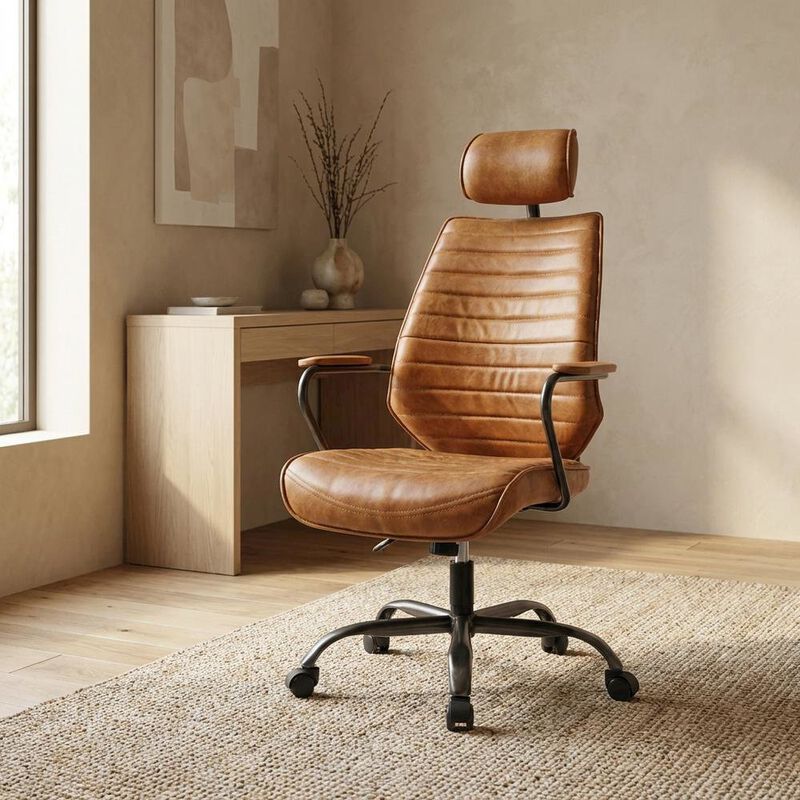 Bison Office Leather Upholstered Executive Office Chair, Industrial Swivel Desk Chair image number 5