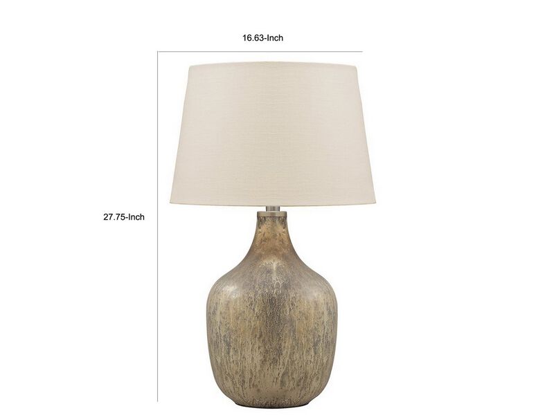Mercury Glass Table Lamp with Drum Shade, Gold and Beige-Benzara