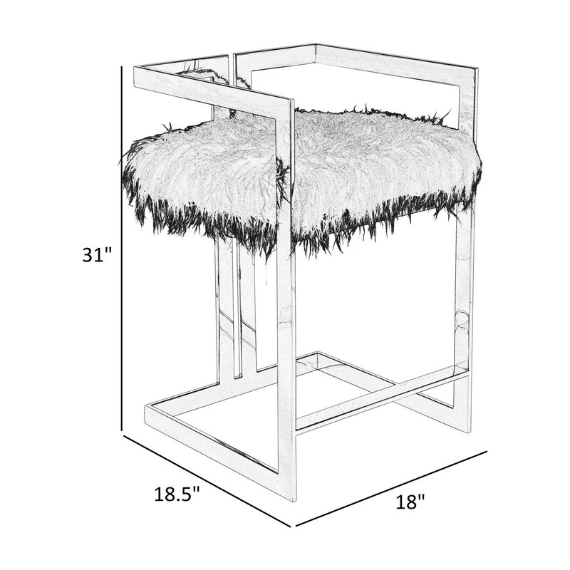 Suki 26 Inch Counter Stool Chair, White Faux Leather, Stainless Steel - Benzara