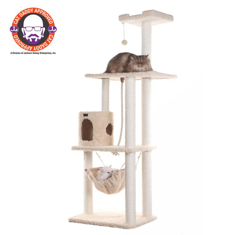 Armarkat 70 Real Wood Cat Furniture,Ultra Thick Faux Fur Covered Cat Condo House, Beige