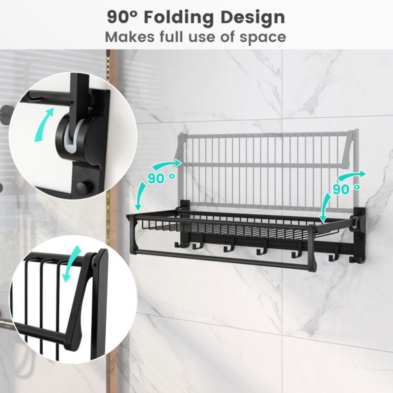 Hivvago Wall Mounted Towel Shelf with Adjustable Towel Bar and Movable Hooks No Assembly Required