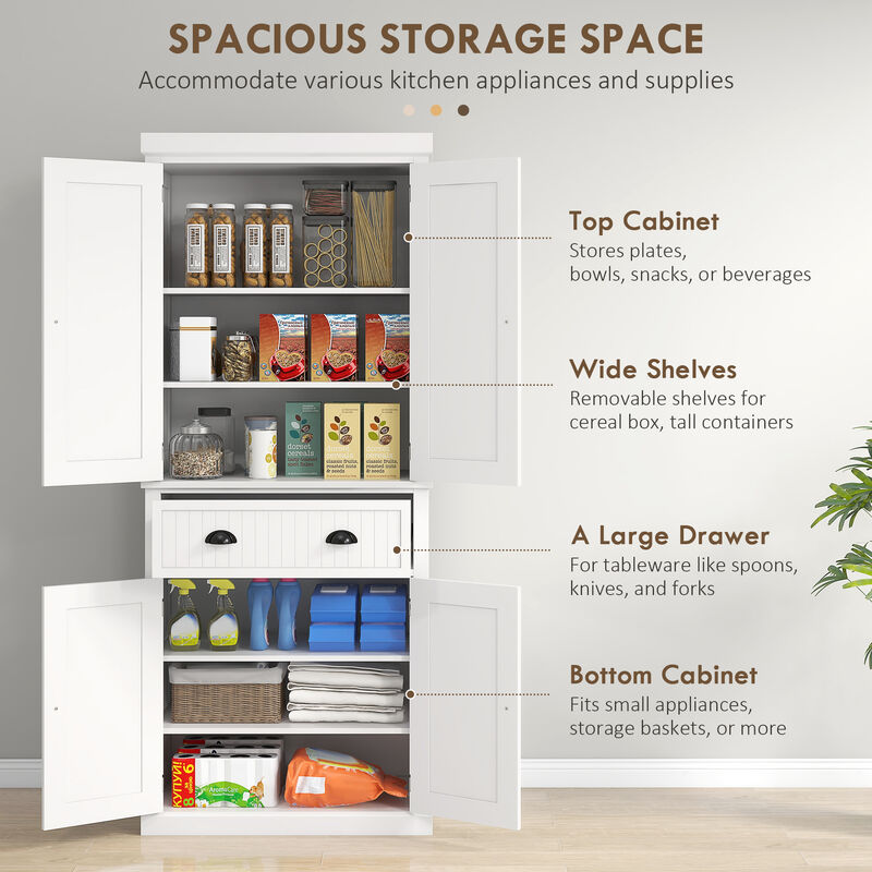 Hivvago 72" Kitchen Storage Cabinet with Doors, Drawer & Shelving image number 3