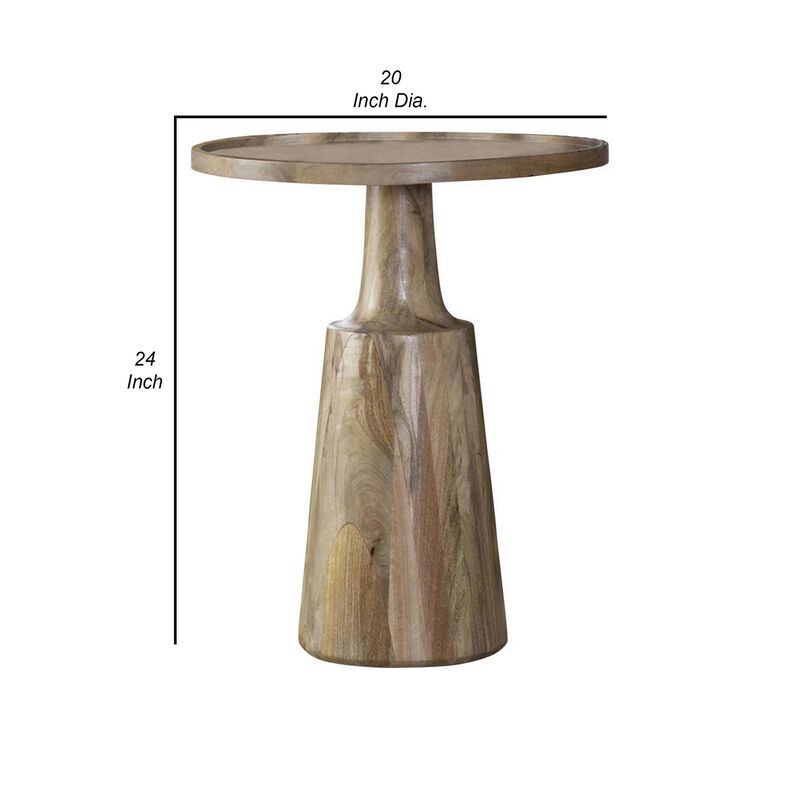 Coch 24 Inch Artisan Accent Table with Round Tabletop, Tapered Base, Brown