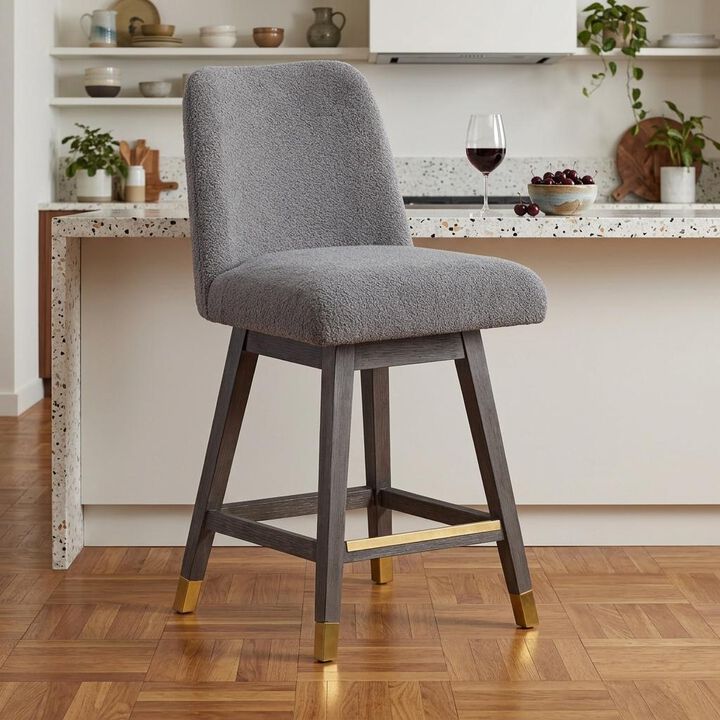 HomeRoots 26" Gray Solid Wood Counter Height Swivel Bar Chair