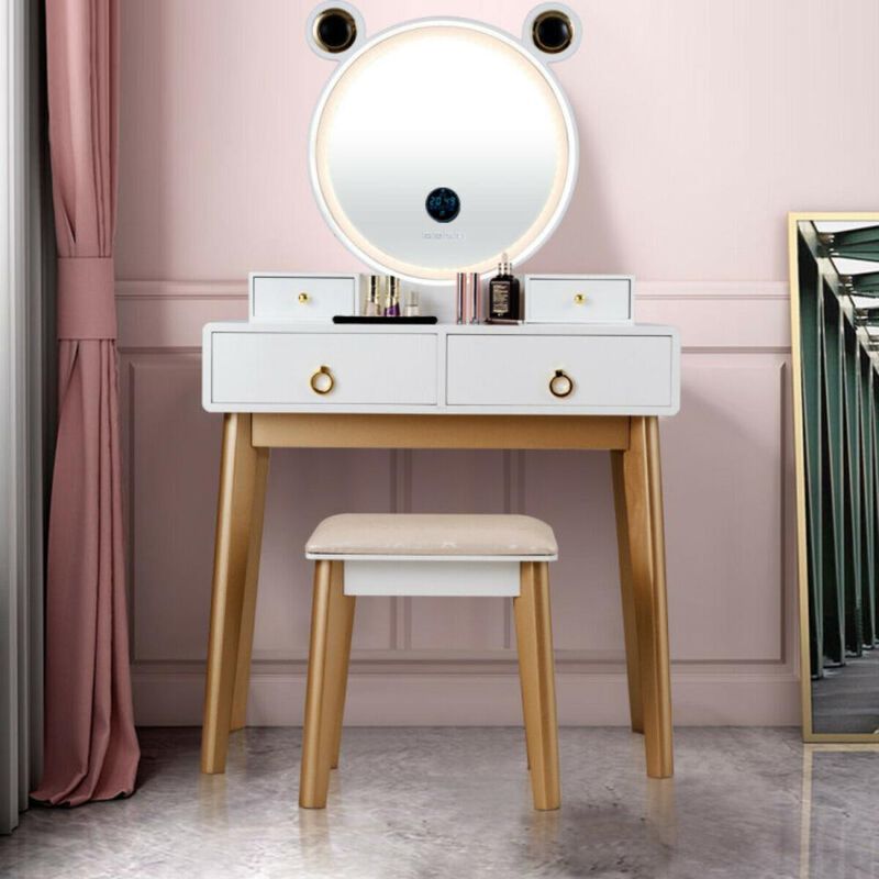 Hivvago Vanity Set with 3-Color Lighted Touch Screen Dimming Mirror and 4 Drawers
