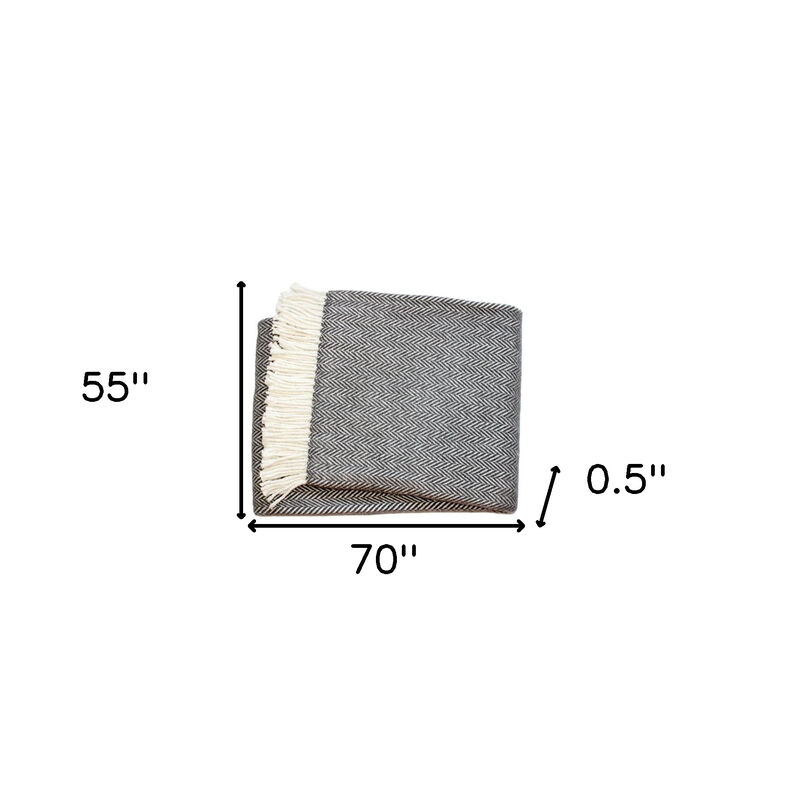 HomeRoots Dark Grey and White Dreamy Soft Herringbone Throw Blanket image number 3