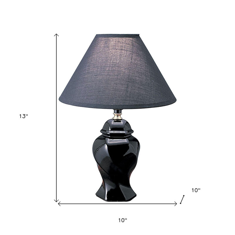 HomeRoots 13" Black Ceramic Bedside Table Lamp With Black Shade image number 4
