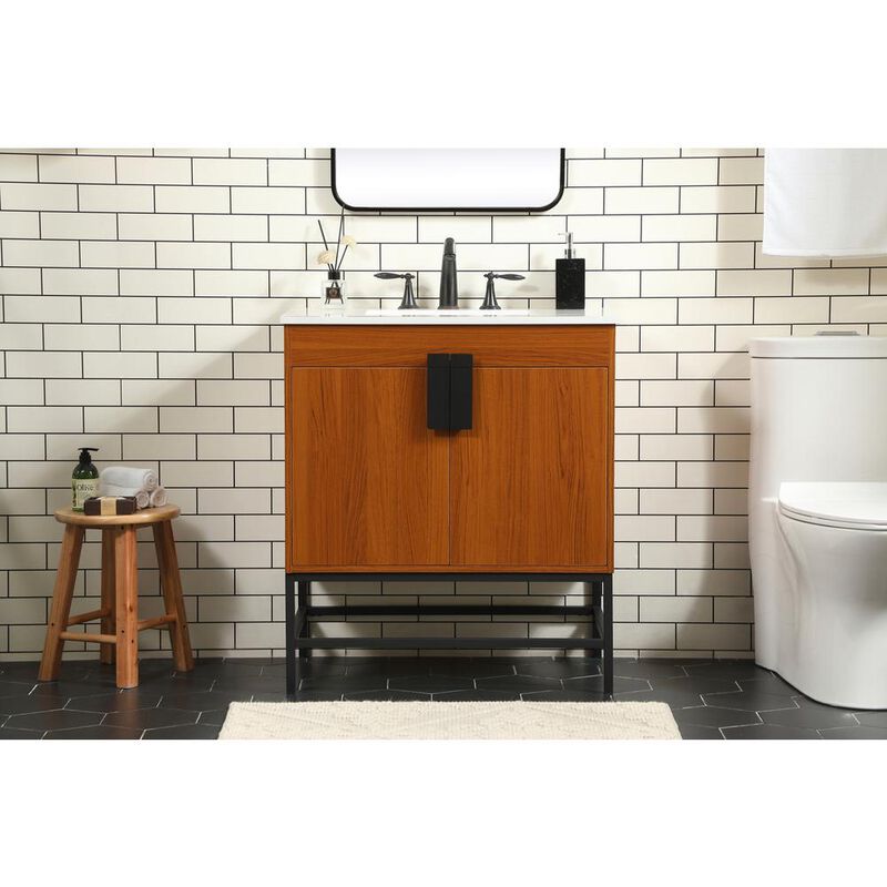 Elegant Kitchen and Bath 30 inch Single bathroom vanity in teak