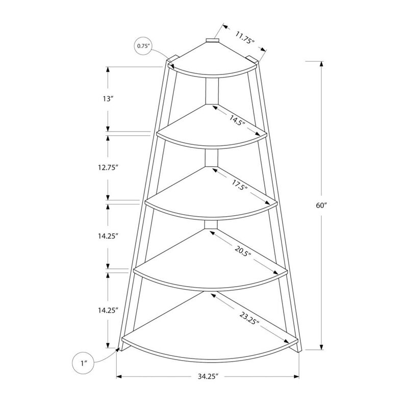Bookshelf, Bookcase, Etagere, Corner, 4 Tier, 60H, Office, Bedroom