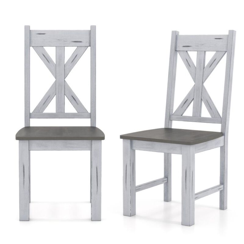 Hivvago Farmhouse Chair Set of 2 with Rubber Wood Frame and Elegant Hollowed Backrest