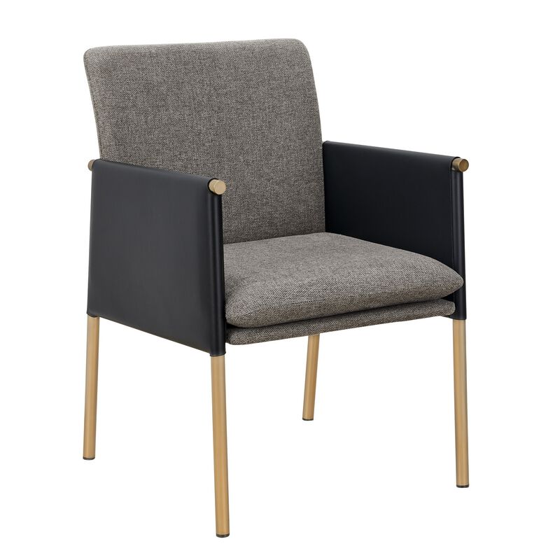 Cid Dorie 22 Inch Dining Chair, Dark Gray Faux  Leather, Brass Steel Legs - Benzara