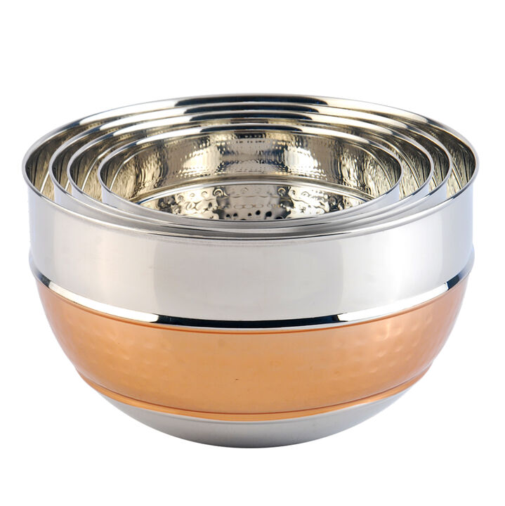 Premium Two Tone Stainless Steel Hammered Mixing Bowls - Set of 4